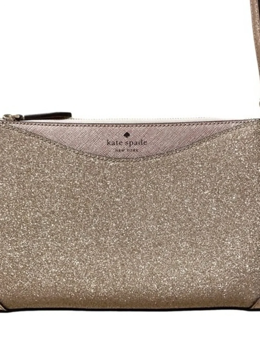 Kate Spade Rose Gold Glitter Fabric Crossbody Purse Bag